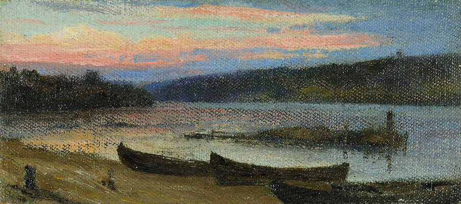 Поленов Василий Дмитриевич. Закат на Оке. Пейзаж с лодками. 